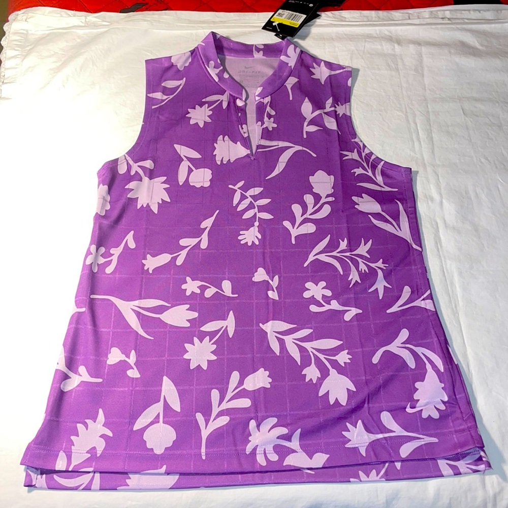 NWT- Nike Women Floral Print Sleeveless Golf Polo Shirt Sz Small
